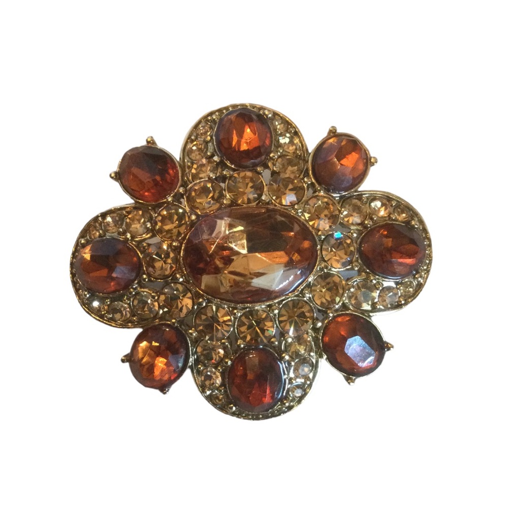 Liz Claiborne Amber Colored Rhinestone Gold Tone Brooch/Pin